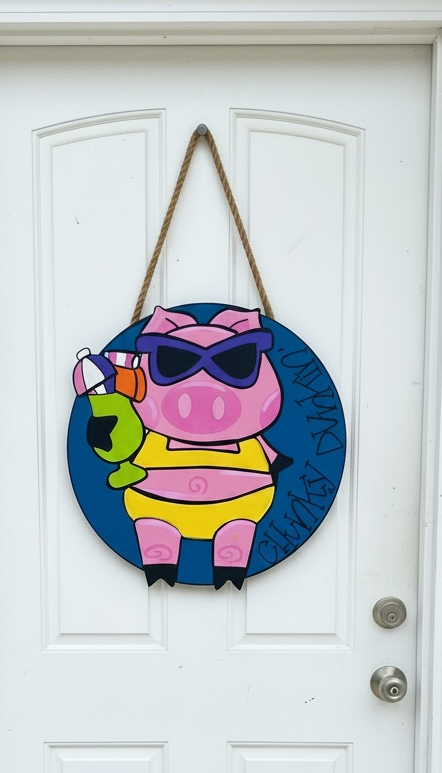 Chunky Dunkin Door Hanger | Hand Painted Glitter Wood Sign | Funny Summer Porch Decor Iowa