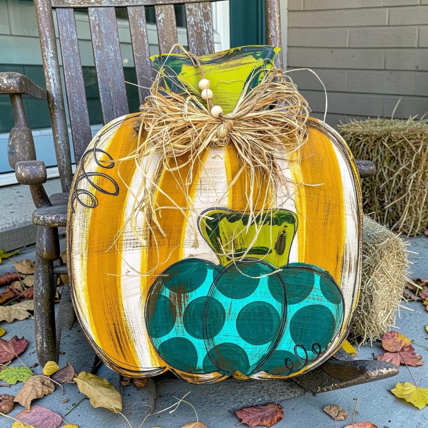 Dual Pumpkin Door Hanger | Hand Painted Stacked Pumpkin Wood Sign | Fall Porch Decor | Handmade Iowa