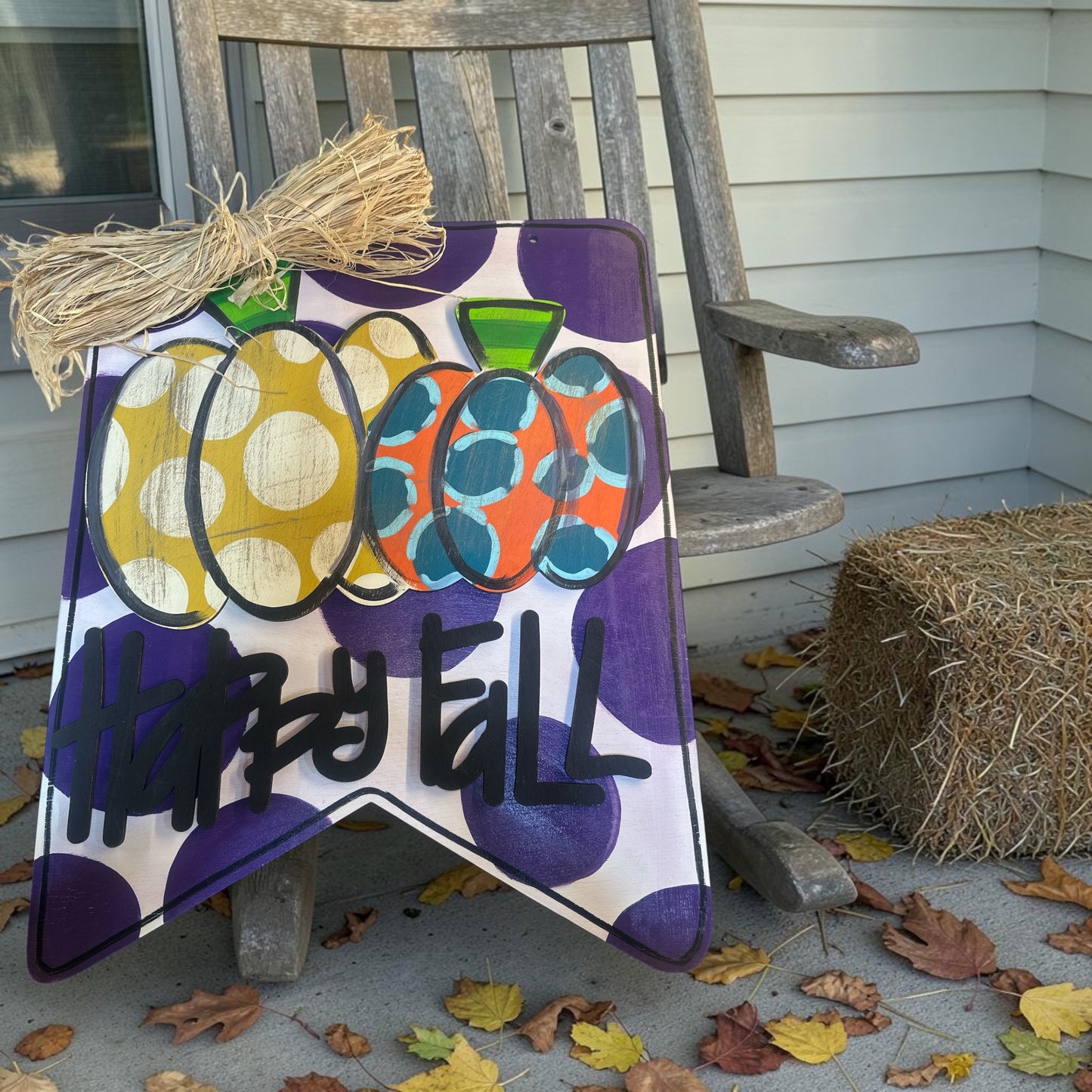 Hello Fall Pumpkin Door Hanger | Large 23x19 Hand Painted Wood Sign | Bold Fall Porch Decor | Handmade Iowa