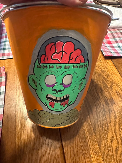 Unique Metal Halloween Bucket – Perfect for Trick-or-Treating or Décor