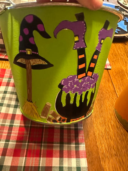 Unique Metal Halloween Bucket – Perfect for Trick-or-Treating or Décor