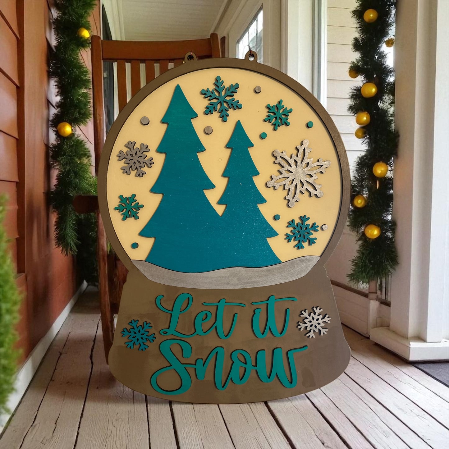 Large Wooden Snowglobe Door Hanger – Rustic Christmas Front Door Decor | Personalized Holiday Porch Sign