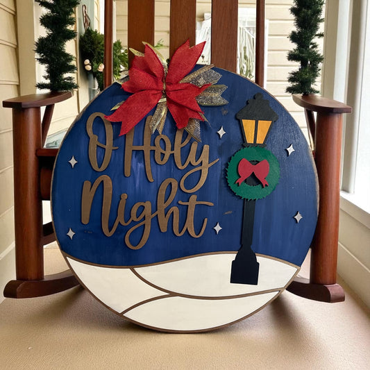 O Holy Night Light Pole Door Hanger – 16” Wooden Christmas Sign