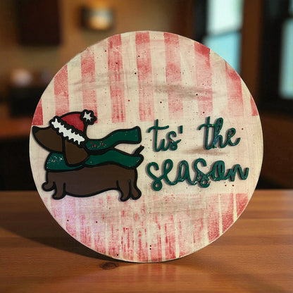 “dachshund” through the snow, weiner dog sign, tis the season door hanger