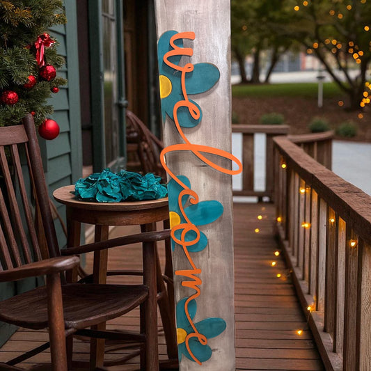 Handcrafted Floral Welcome Porch Leaner Sign – Rustic Wooden Home Décor