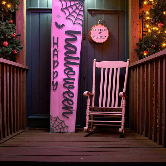 🎃 Pink Halloween Porch Leaner – Spider Webs, Ghost & Spider | 11” x 4’