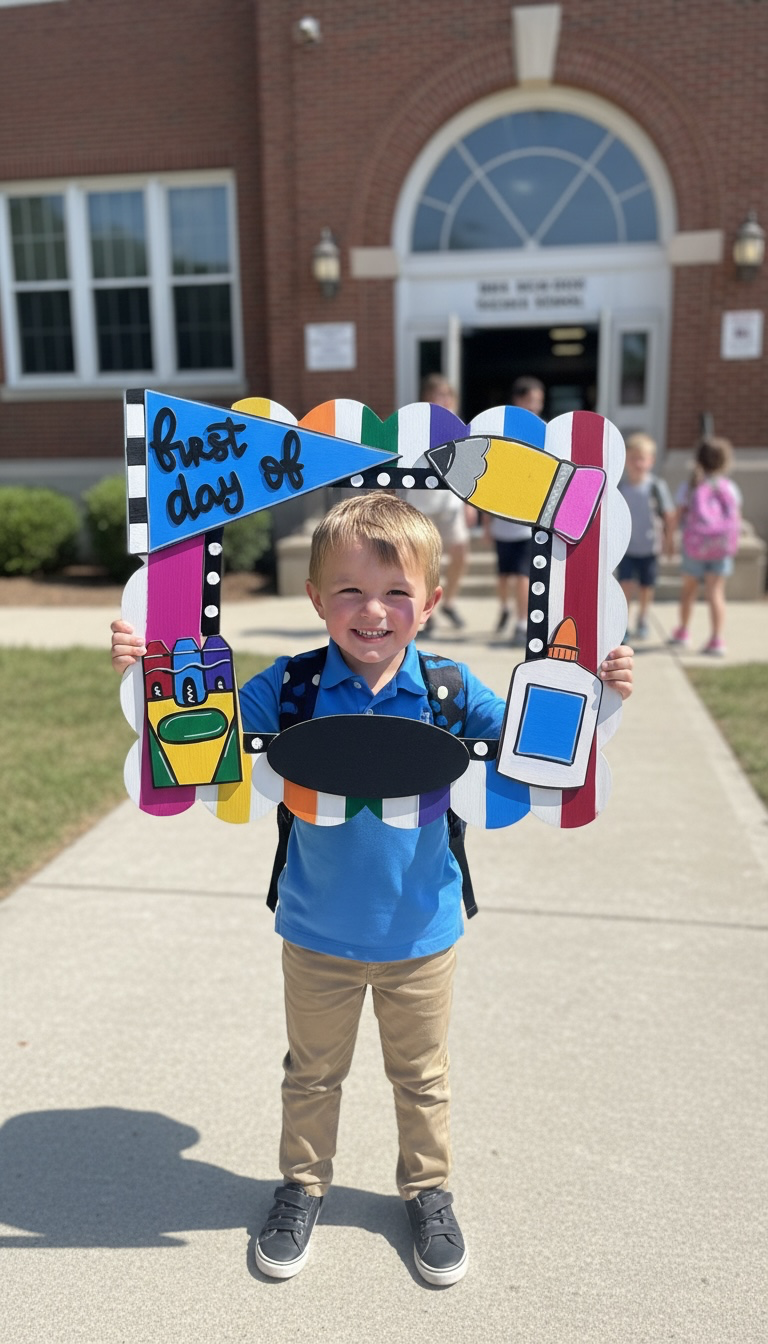 First Day & Last Day of School Photo Prop Sign | Interchangeable Flags & Chalkboard
