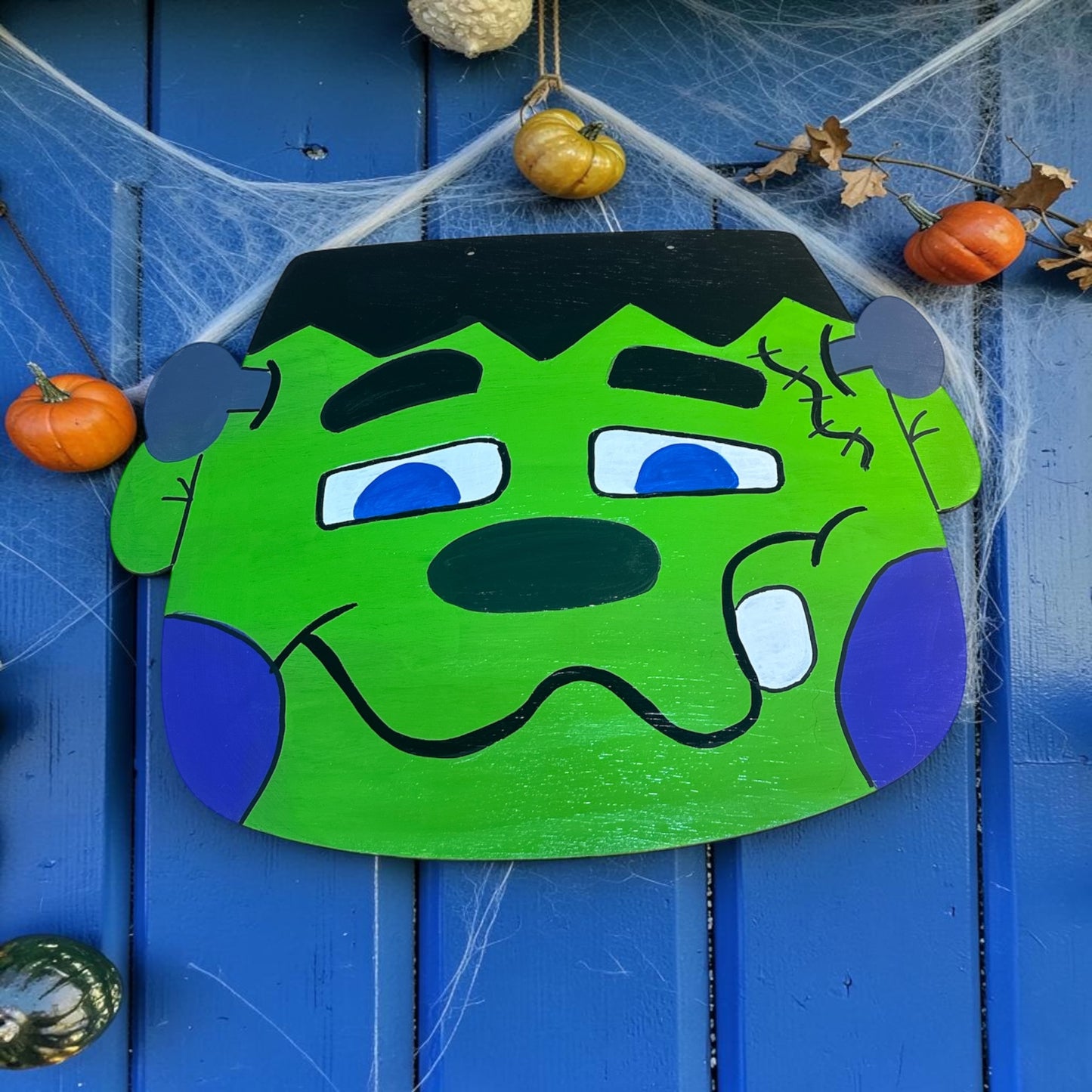 Mr and Mrs Frankenstein Door Hanger Set | Hand Painted Halloween Wood Sign | Double Door Decor | Handmade Iowadmade Iowa