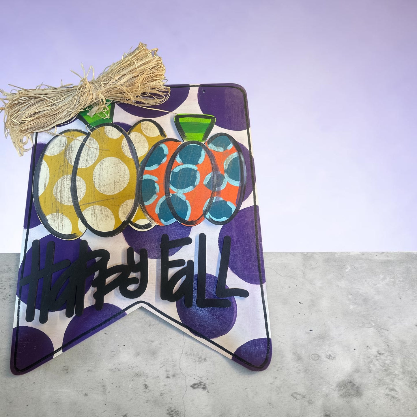 Hello Fall Pumpkin Door Hanger | Large 23x19 Hand Painted Wood Sign | Bold Fall Porch Decor | Handmade Iowa