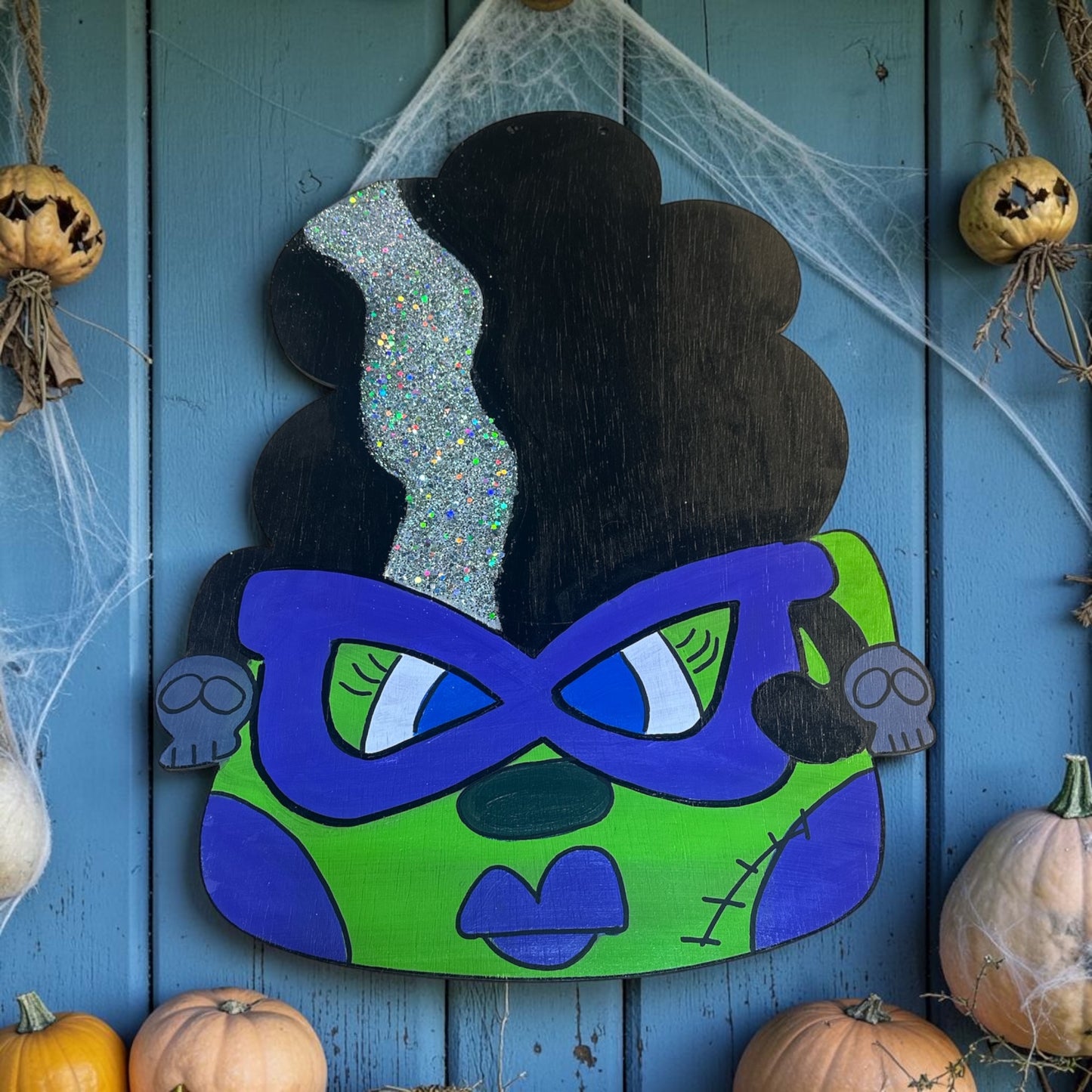 Mr and Mrs Frankenstein Door Hanger Set | Hand Painted Halloween Wood Sign | Double Door Decor | Handmade Iowadmade Iowa