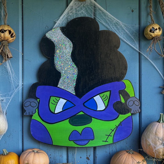 Mr and Mrs Frankenstein Door Hanger Set | Hand Painted Halloween Wood Sign | Double Door Decor | Handmade Iowadmade Iowa