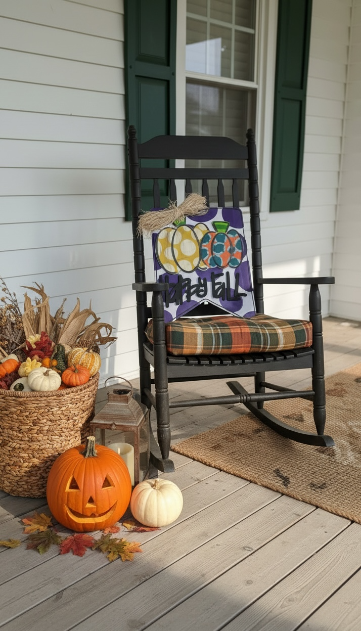 Hello Fall Pumpkin Door Hanger | Large 23x19 Hand Painted Wood Sign | Bold Fall Porch Decor | Handmade Iowa
