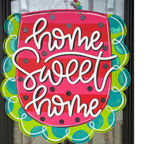 Watermelon Door Hanger | Hand Painted Summer Wood Sign | Home Sweet Home Porch Decor | Handmade Iowa
